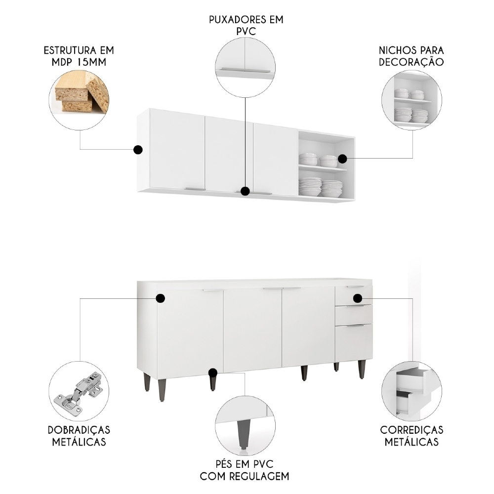 Armário de Cozinha CP10 Para Pia 180cm Pérola Z34 Branco - Mpozenato