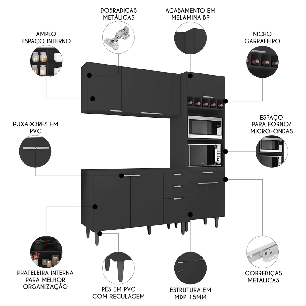 Armário de Cozinha CP02 Para Pia 120cm Pérola Z34 Preto - Mpozenato