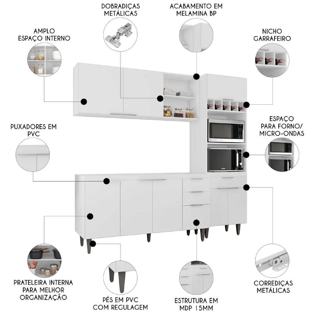 Armário de Cozinha CP02 Para Pia 150cm Pérola Z34 Branco - Mpozenato