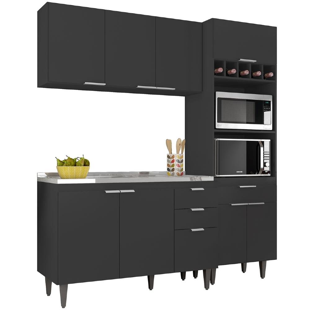 Armário de Cozinha CP02 Com Pia 120cm Pérola Z34 Preto      - Mpozenato