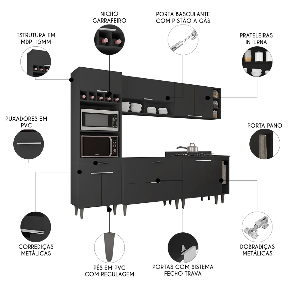Armário de Cozinha CP07 Para Pia 100cm Pérola Z34 Preto - Mpozenato