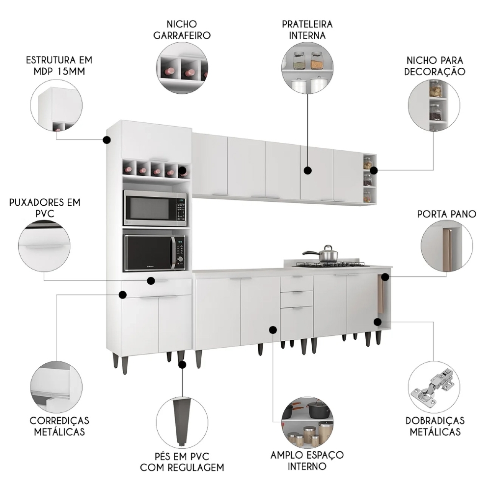 Armário de Cozinha CP07 Para Pia 120cm Pérola Z34 Branco - Mpozenato