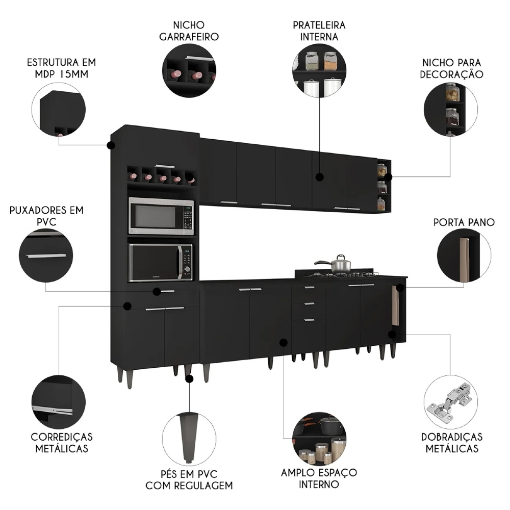 Armário de Cozinha CP07 Para Pia 120cm Pérola Z34 Preto - Mpozenato