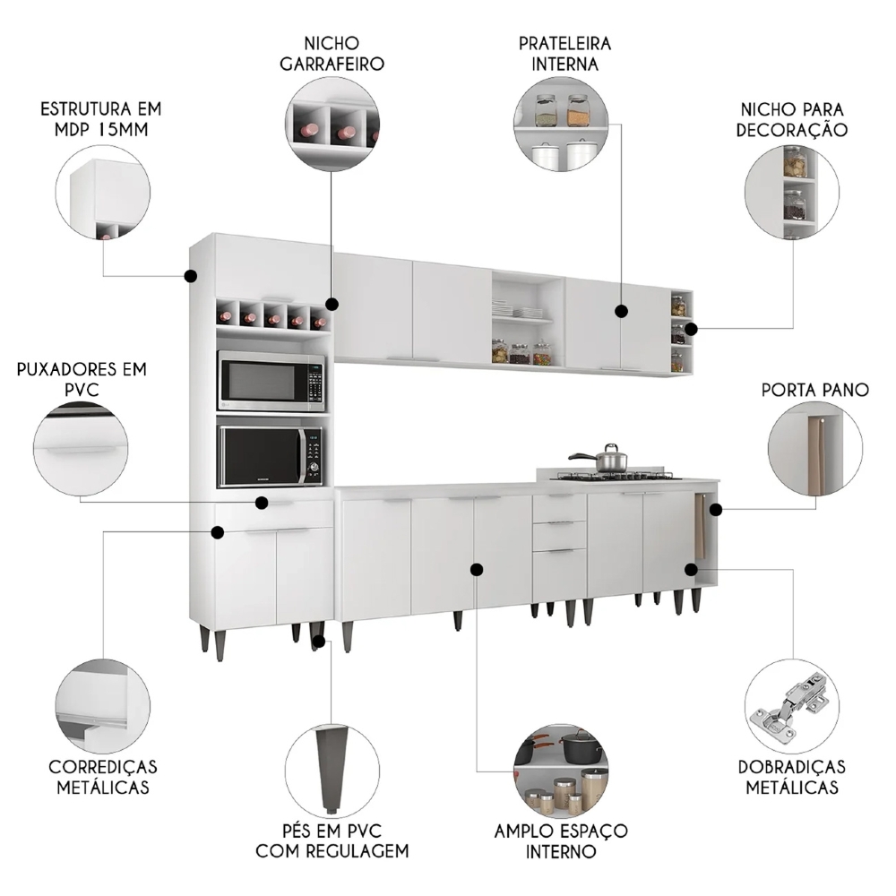Armário de Cozinha CP07 Para Pia 150cm Pérola Z34 Branco - Mpozenato