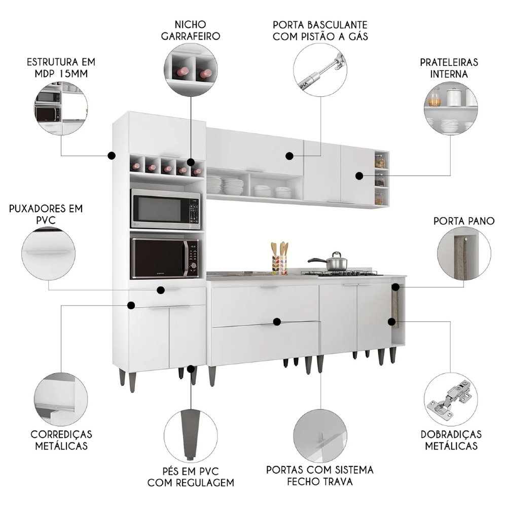 Armário de Cozinha CP07 Com Pia 100cm Pérola Z34 Branco - Mpozenato