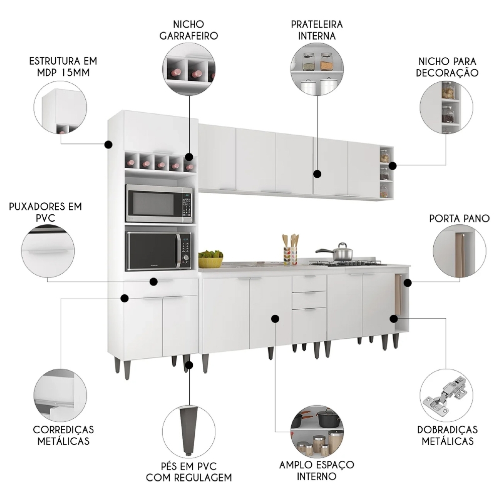 Armário de Cozinha CP07 Com Pia 120cm Pérola Z34 Branco - Mpozenato