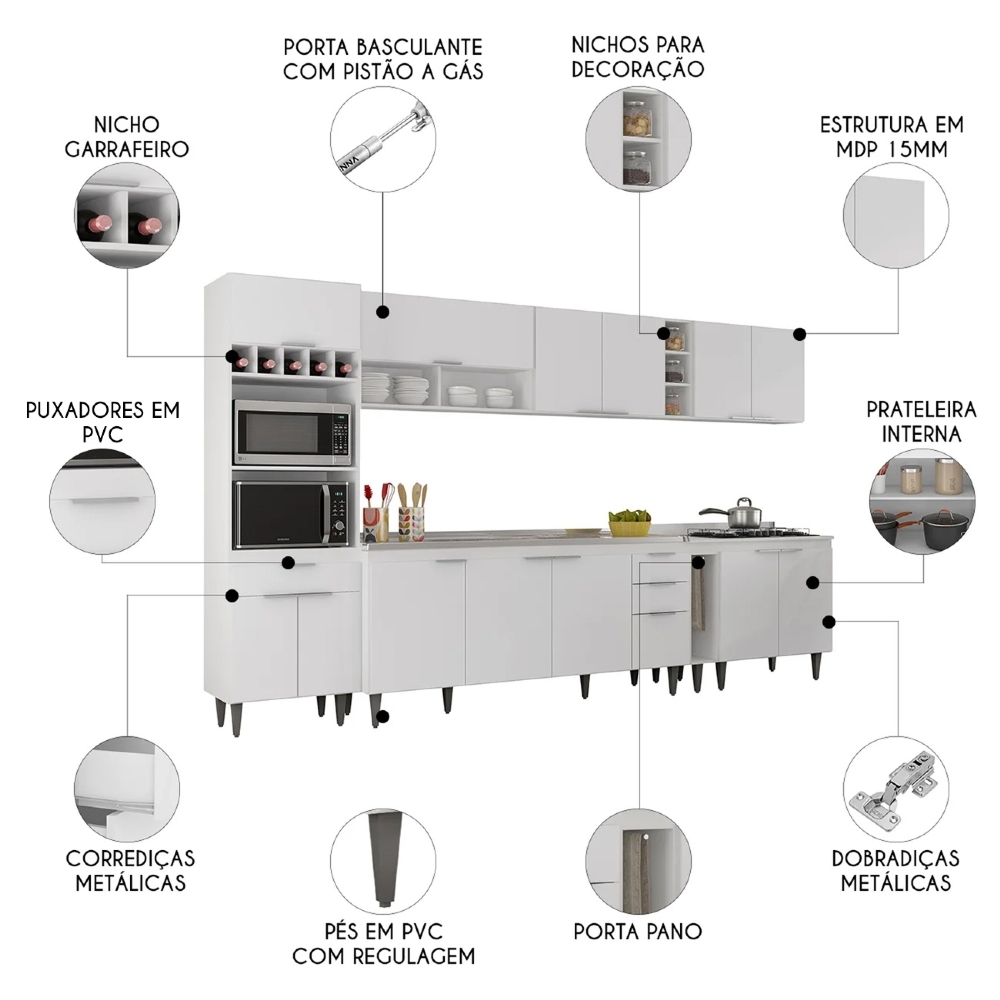 Armário de Cozinha CP07 Com Pia 180cm Pérola Z34 Branco - Mpozenato