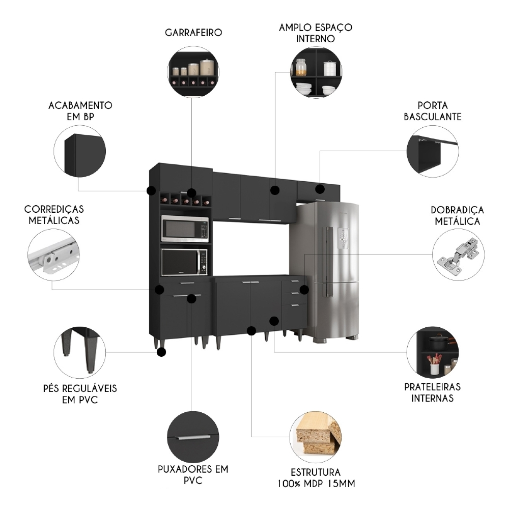 Armário de Cozinha CP04 Para Pia 120cm Pérola Z34 Preto - Mpozenato