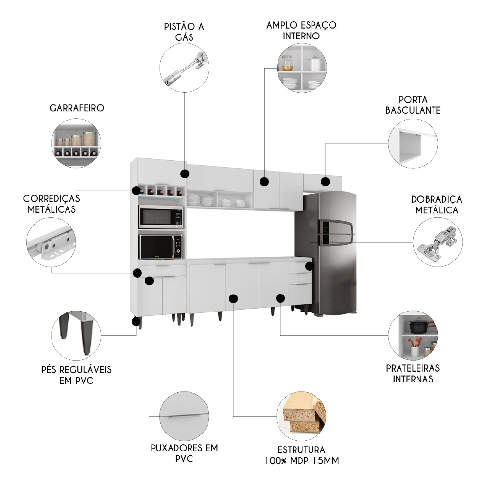 Armário de Cozinha CP04 Para Pia 180cm Pérola Z34 Branco    - Mpozenato