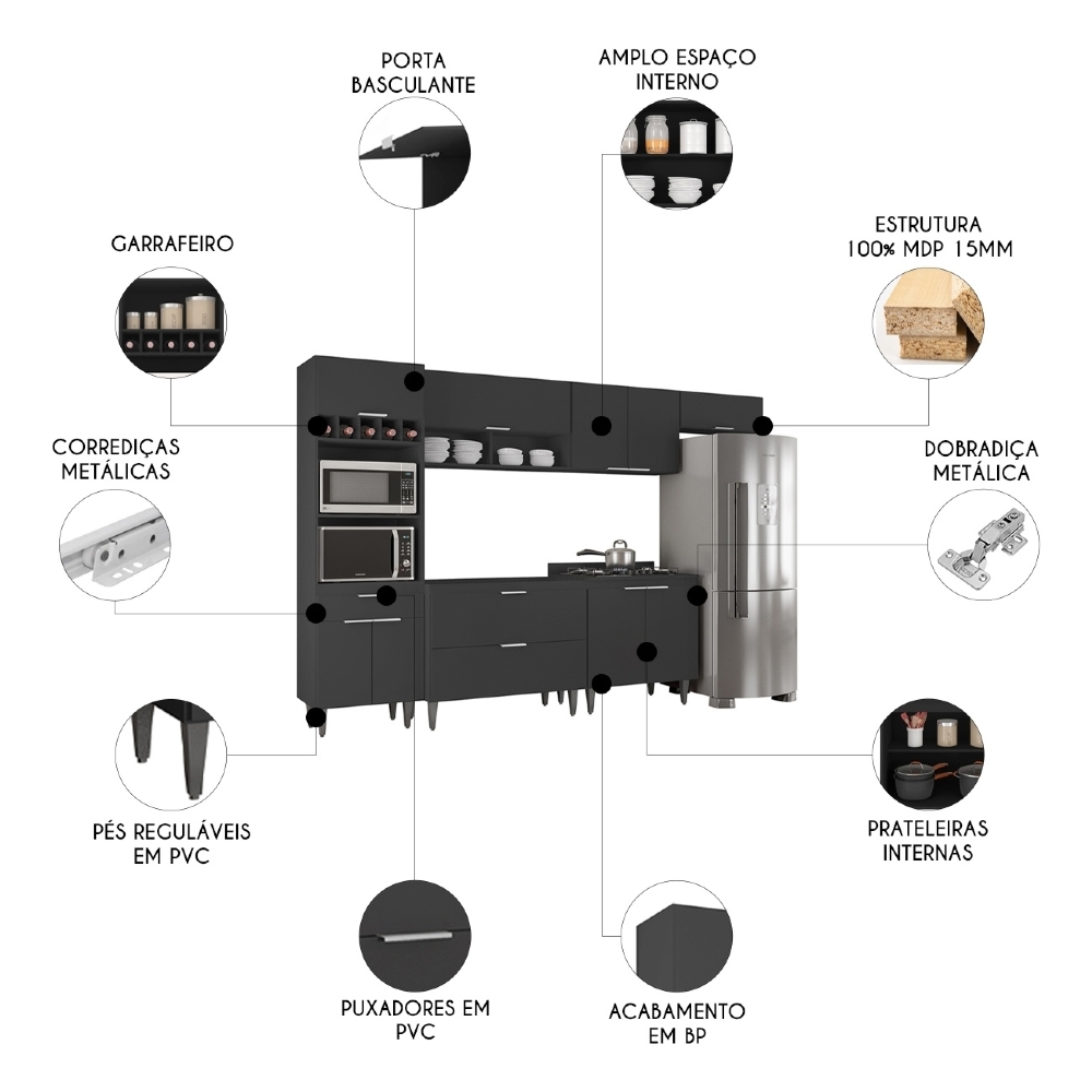 Armário de Cozinha CP06 Para Pia 100cm Pérola Z34 Preto - Mpozenato