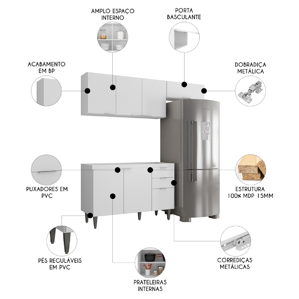 Armário de Cozinha CP03 Para Pia 120cm Pérola Z34 Branco - Mpozenato