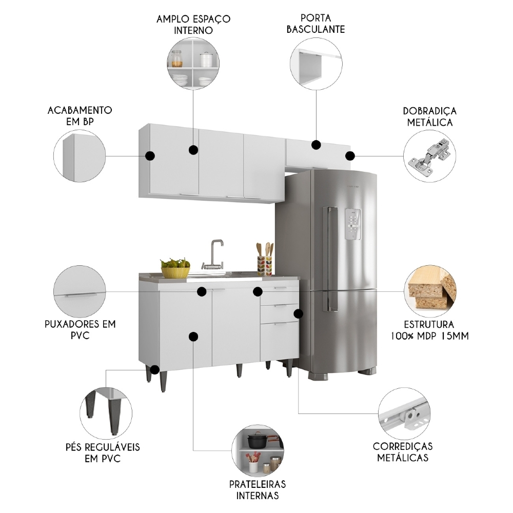 Armário de Cozinha CP03 Com Pia 120cm Pérola Z34 Branco - Mpozenato