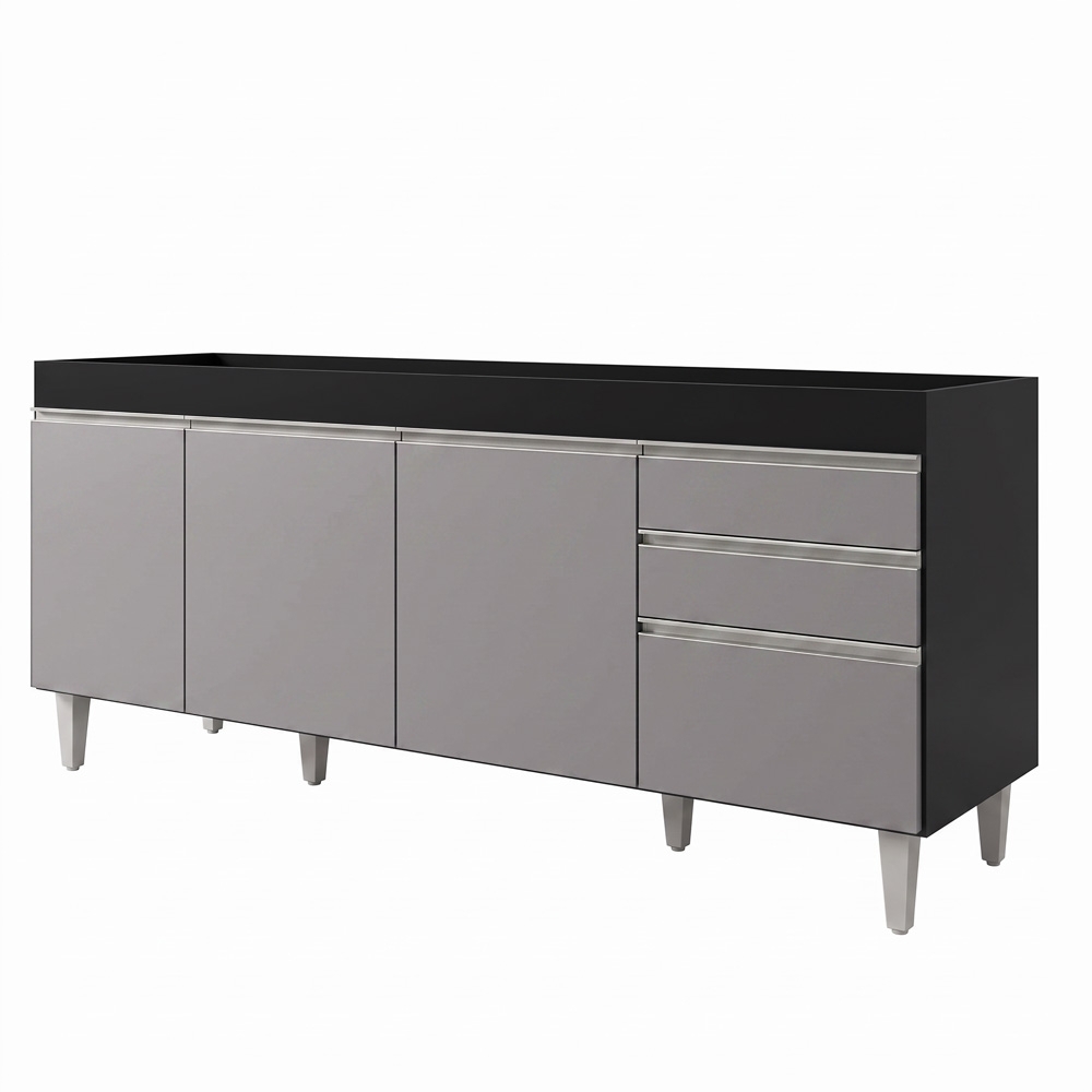 Balcão Gabinete Para Pia 180cm Sem Tampo Dallas Preto/Cinza - Lumil