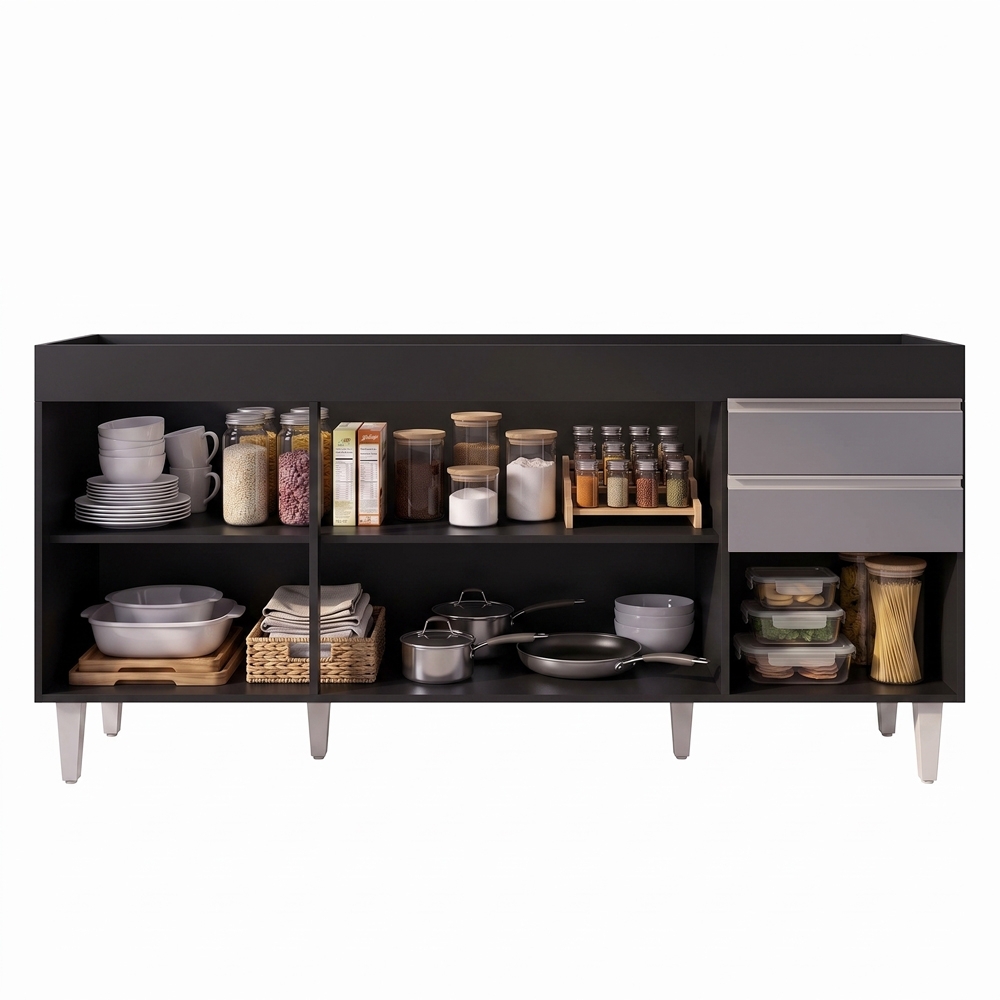 Balcão Gabinete Para Pia 180cm Sem Tampo Dallas Preto/Cinza - Lumil