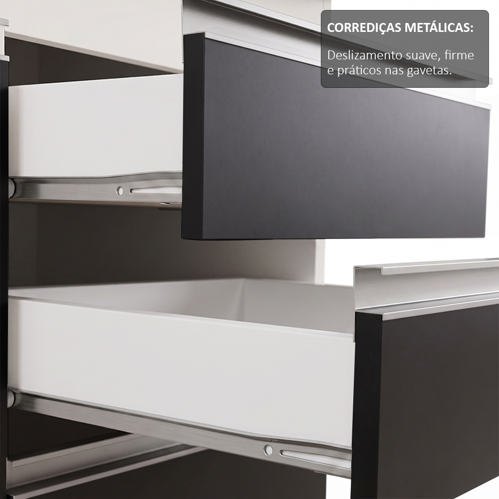 Balcão Gabinete Para Pia 180cm Sem Tampo Dallas Branco/Preto - Lumil