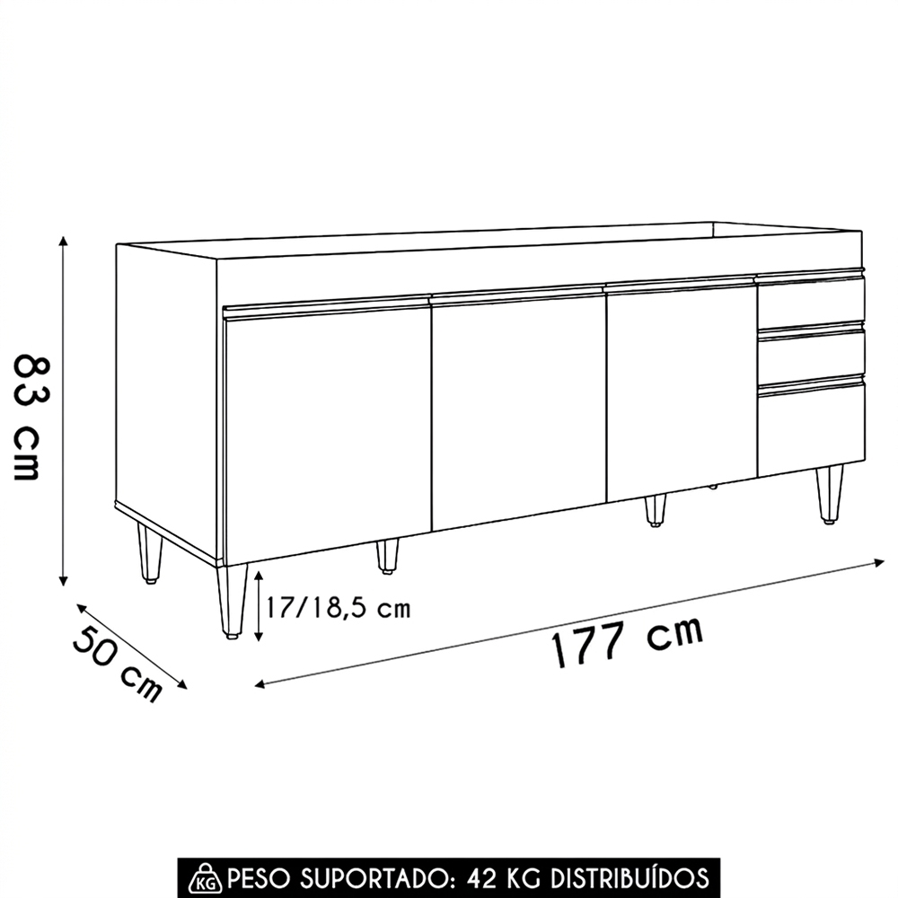 Balcão Gabinete Para Pia 180cm Sem Tampo Dallas Castanho/Preto - Lumil