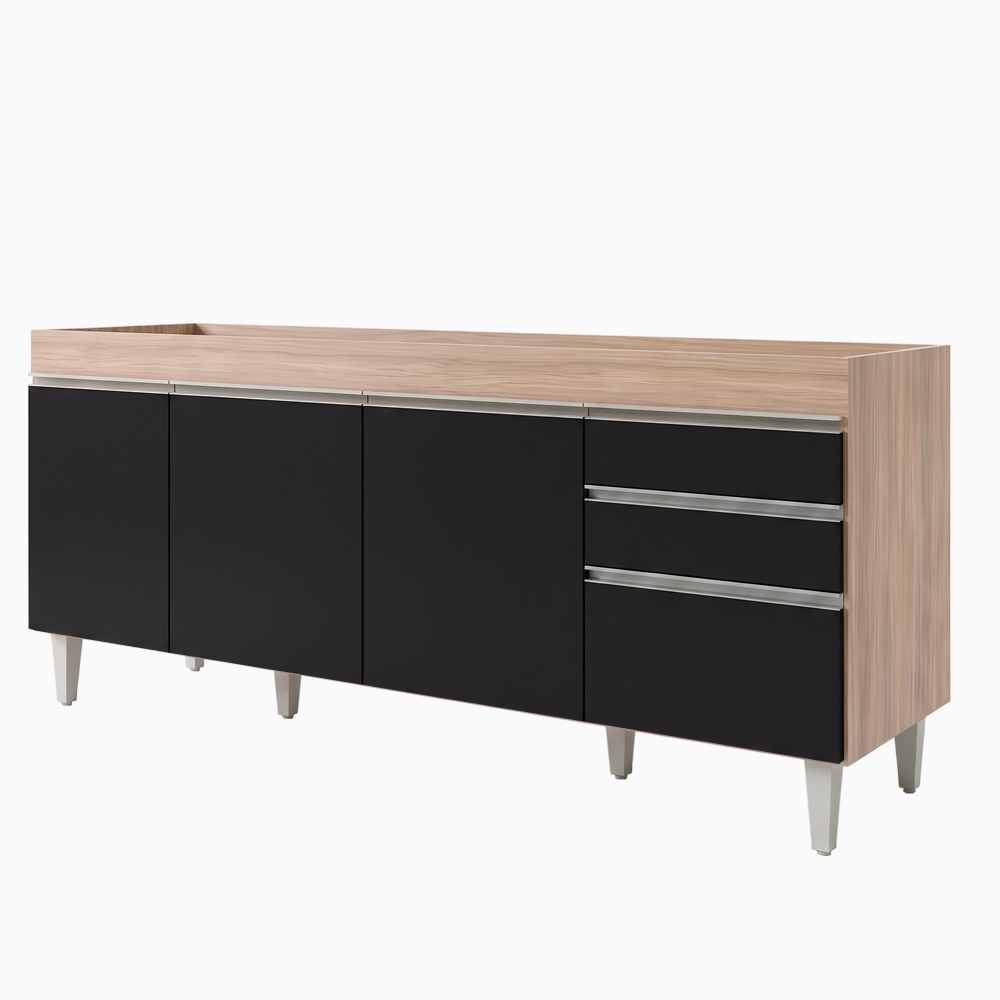 Balcão Gabinete Para Pia 180cm Sem Tampo Dallas Castanho/Preto - Lumil
