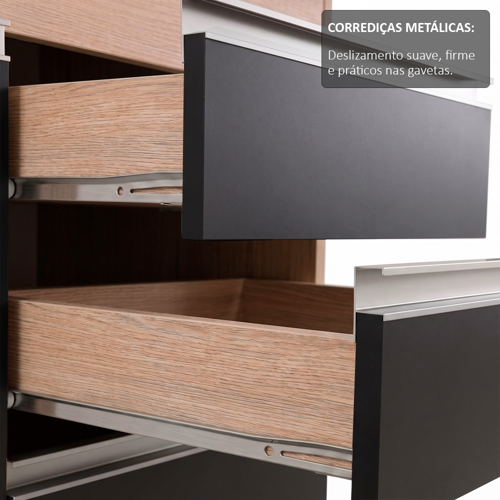 Balcão Gabinete Para Pia 180cm Sem Tampo Dallas Castanho/Preto - Lumil