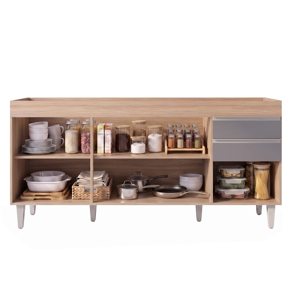 Balcão Gabinete Para Pia 180cm Sem Tampo Dallas Castanho/Cinza - Lumil