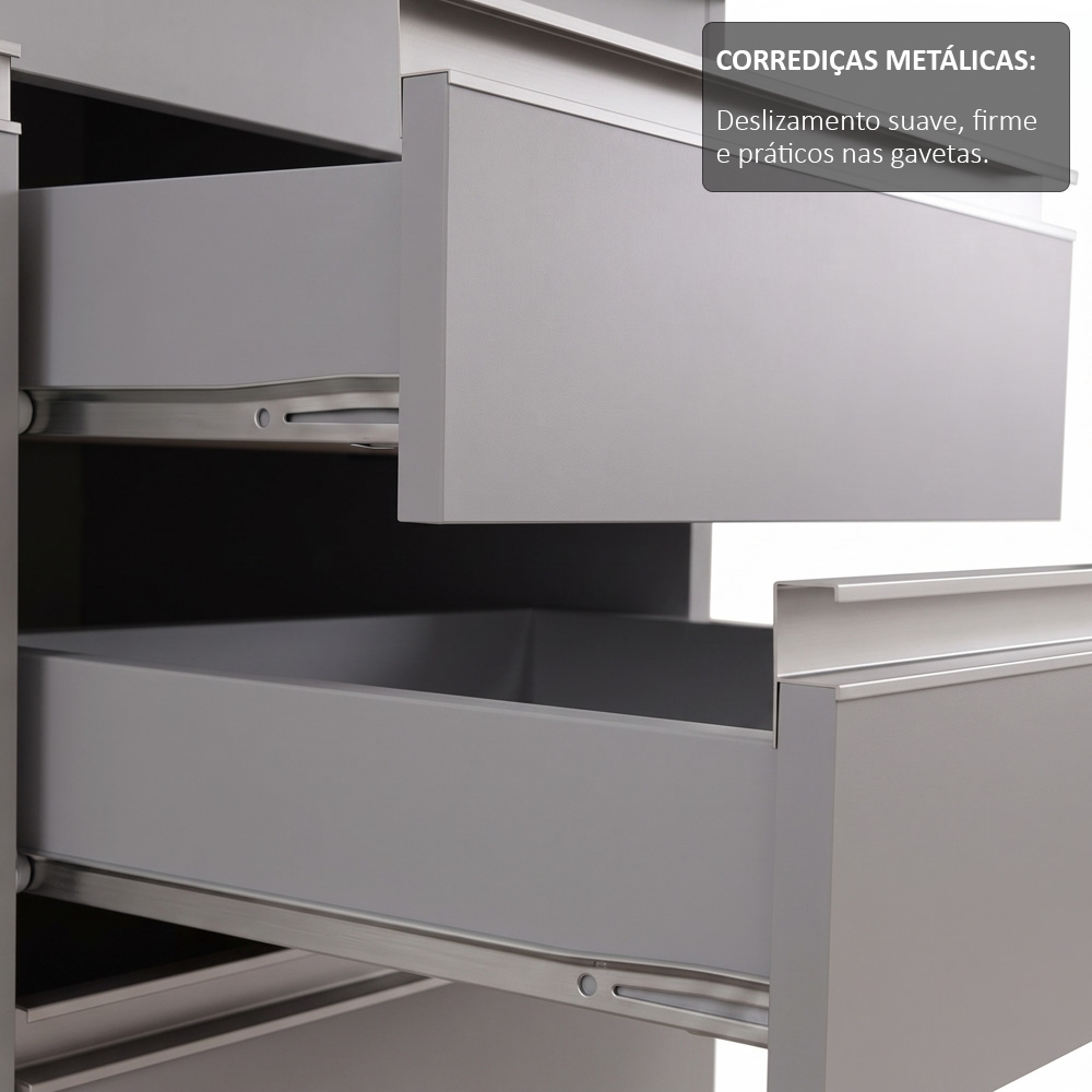 Balcão de Cozinha Para Pia 180cm Sem Tampo Dallas Cinza      - Lumil