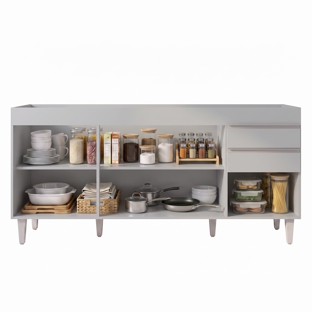 Balcão de Cozinha Para Pia 180cm 4 Portas Sem Tampo Dallas Cinza Claro - Lumil