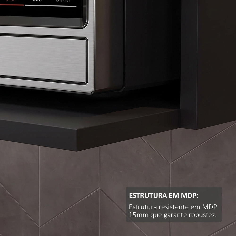 Suporte Microondas e Forno Elétrico Aéreo 60cm Itália Preto - Lumil
