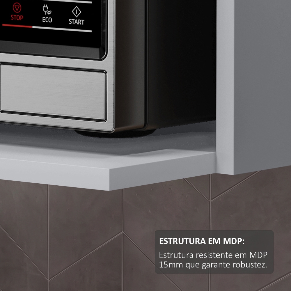 Suporte Microondas e Forno Elétrico Aéreo 60cm Itália Cinza Claro - Lumil
