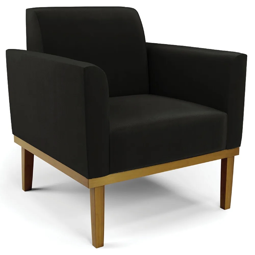 Poltrona Base Madeira Castanho Kit 2 Maressa Suede Preto - Ibiza