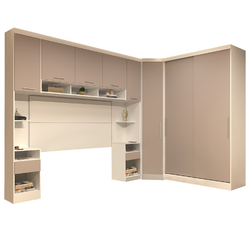 Guarda Roupa Casal Modulado CP07 Taiga Branco/Cinnamon L01 - Mpozenato