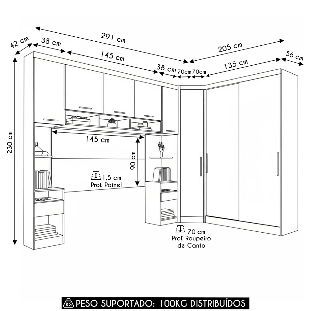 Guarda Roupa Casal Modulado CP07 Taiga Branco/Cinnamon L01 - Mpozenato