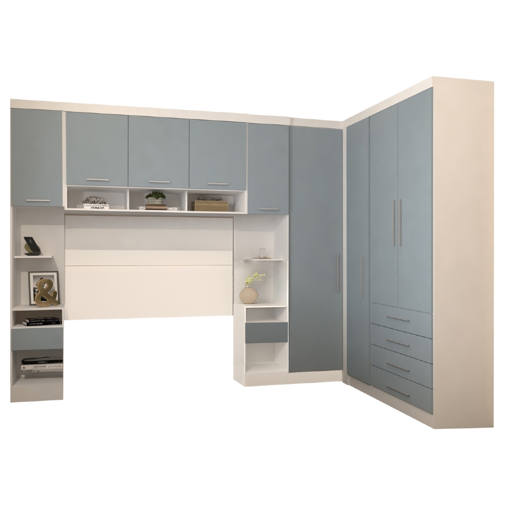 Guarda Roupa Queen Modulado CP09 Taiga Branco/Grey L01 - Mpozenato
