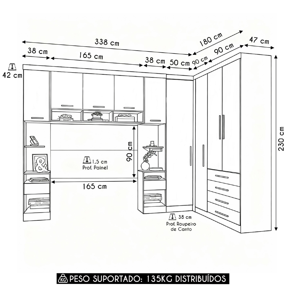 Guarda Roupa Queen Modulado CP09 Taiga Branco/Grey L01 - Mpozenato