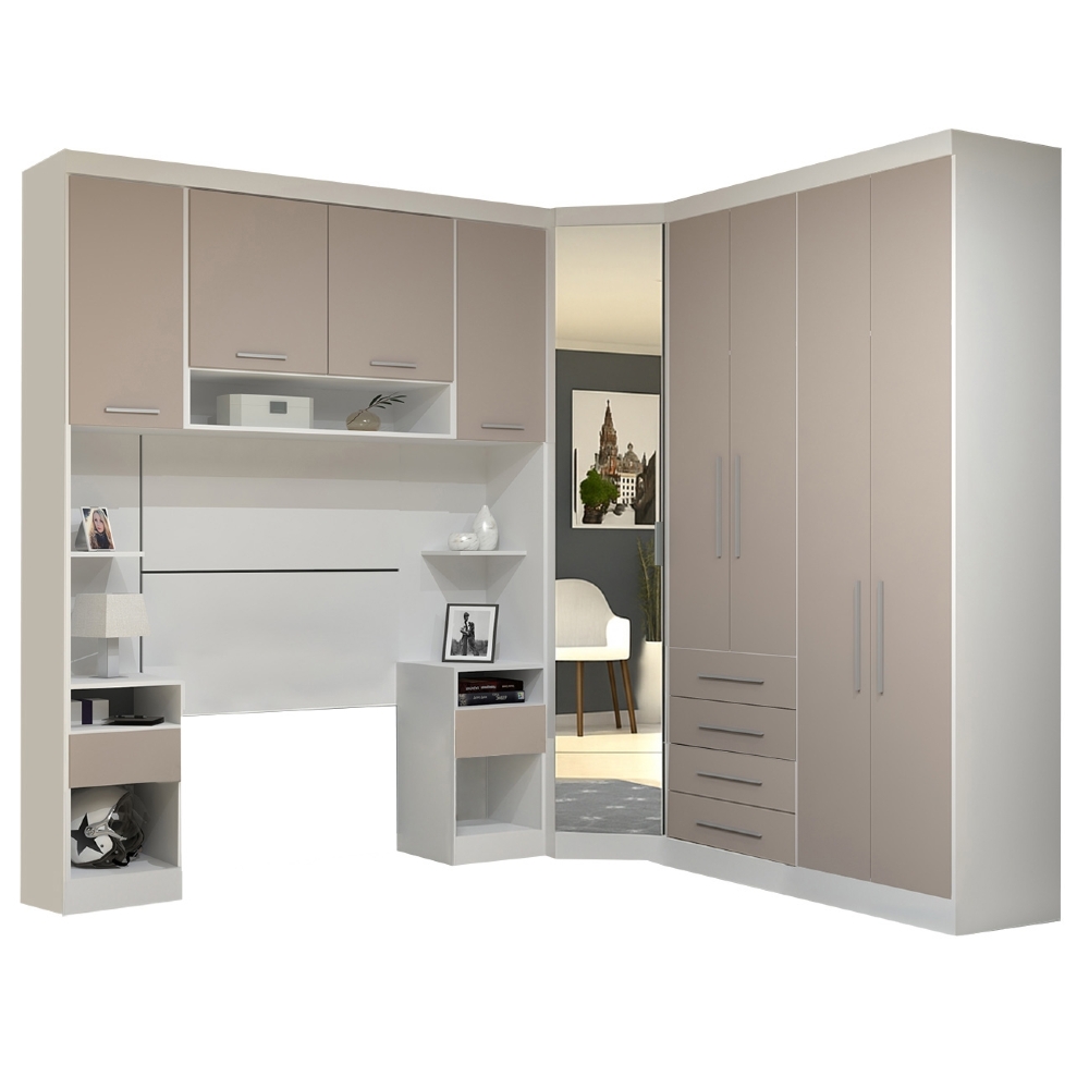 Guarda Roupa Solteiro Modulado CP01 Taiga Branco/Cinnamon L01 - Mpozenato