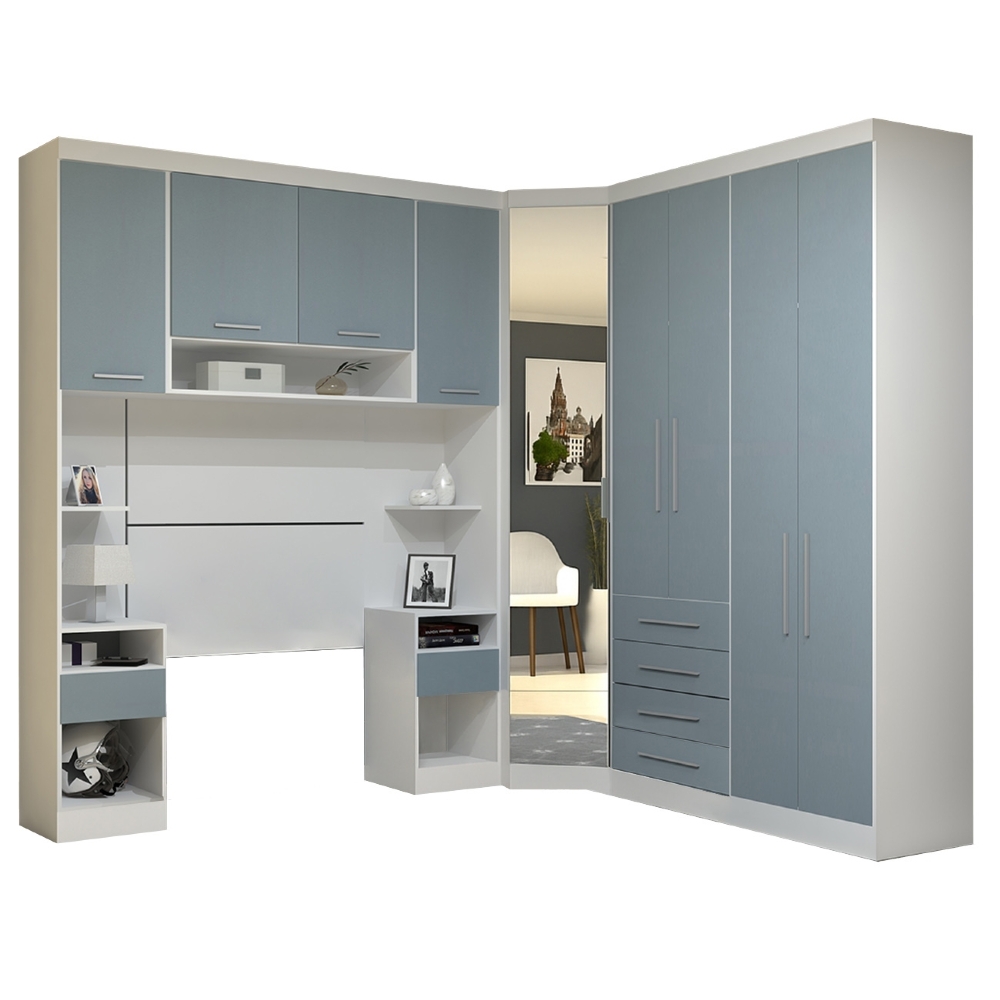 Guarda Roupa Solteiro Modulado CP01 Taiga Branco/Grey L01 - Mpozenato