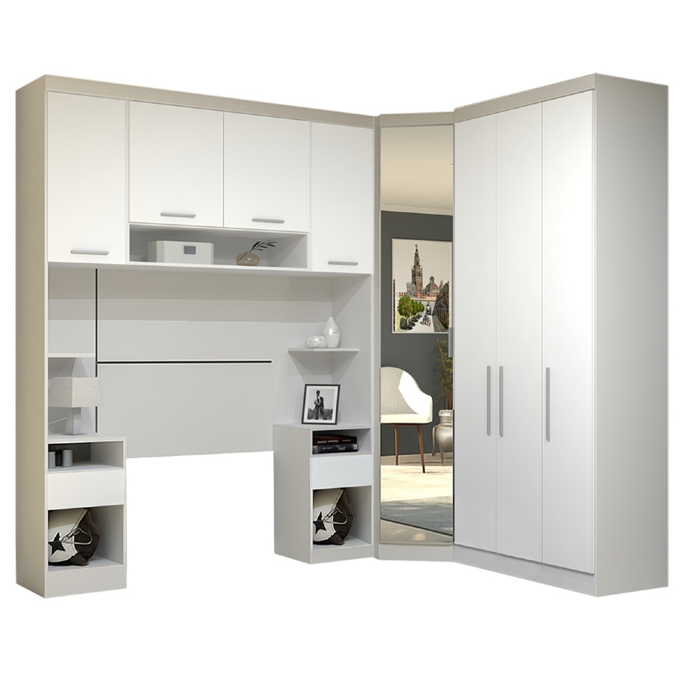 Guarda Roupa Solteiro Modulado CP03 Taiga Branco L01        - Mpozenato