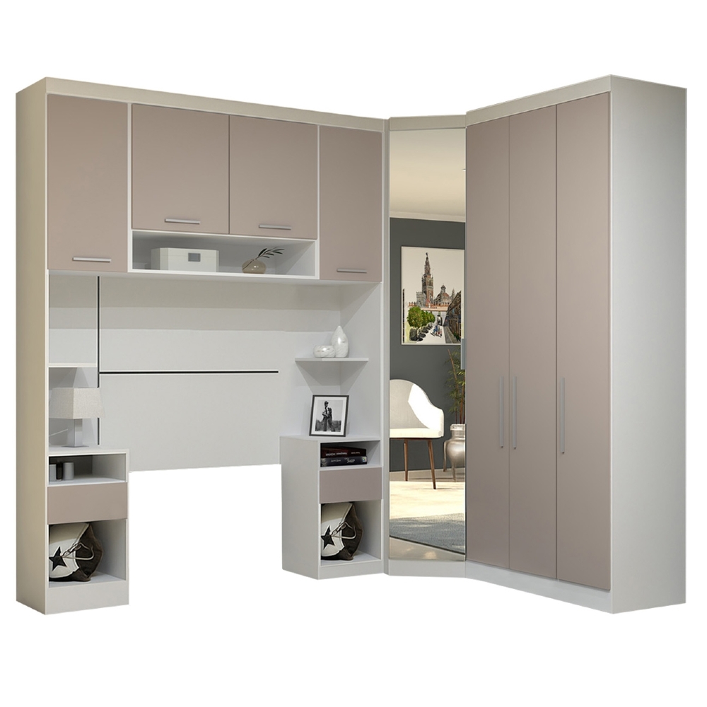 Guarda Roupa Solteiro Modulado CP03 Taiga Branco/Cinnamon L01 - Mpozenato