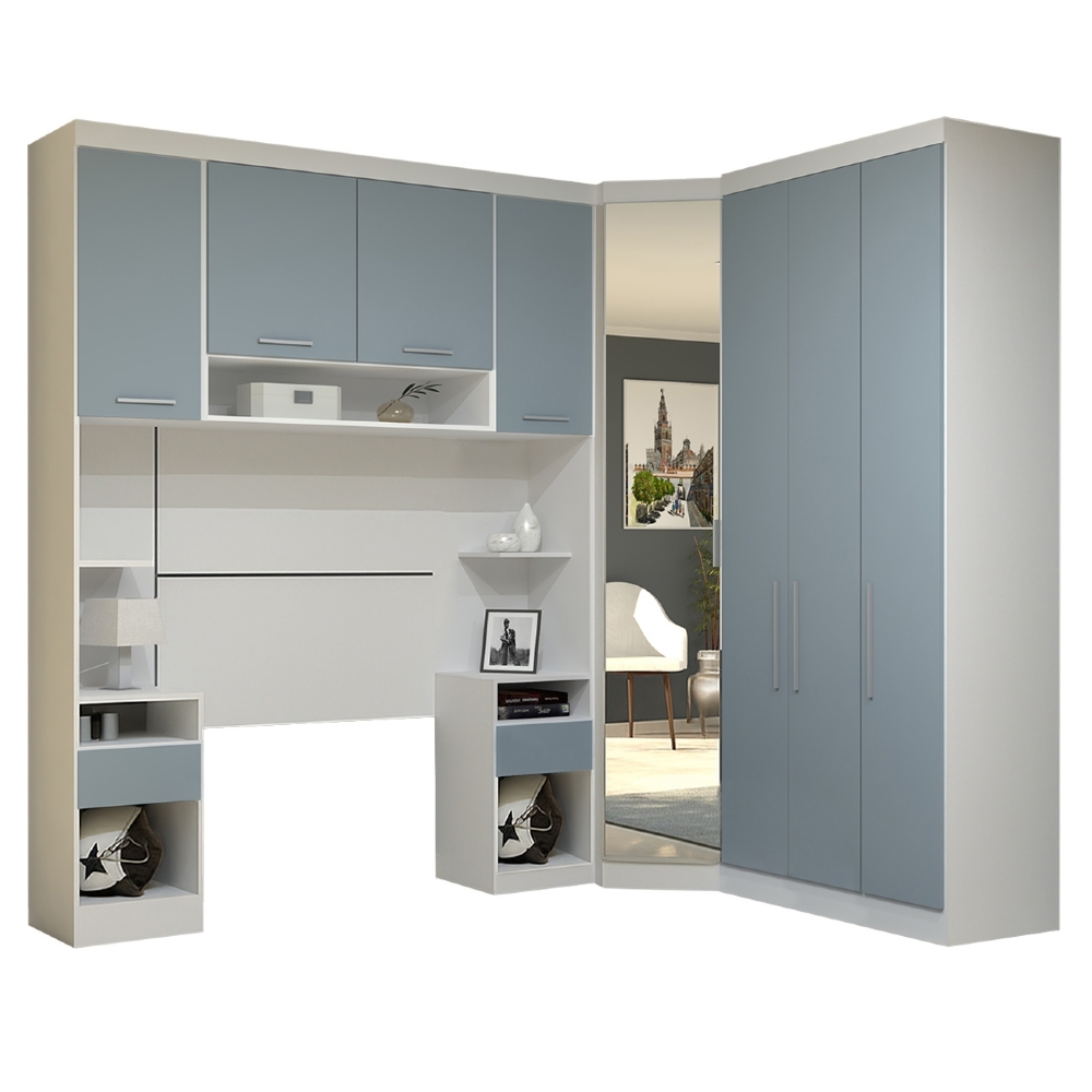 Guarda Roupa Solteiro Modulado CP03 Taiga Branco/Grey L01 - Mpozenato