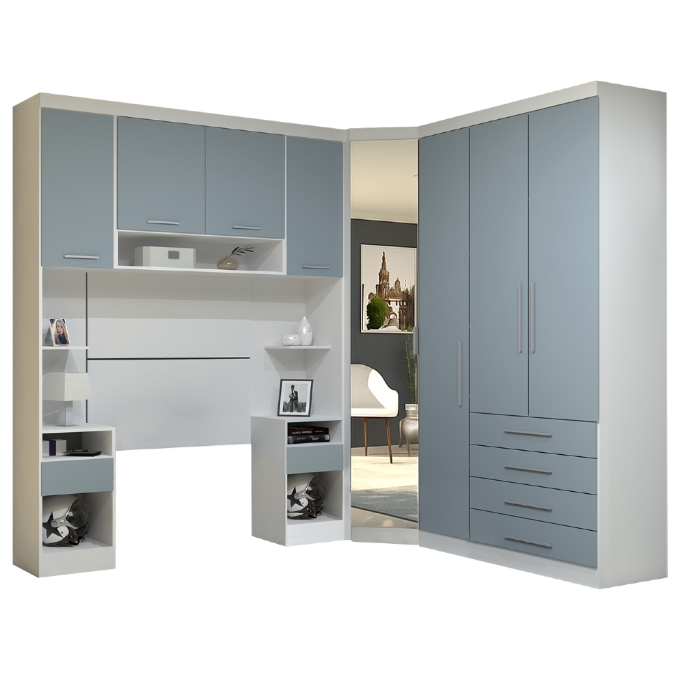Guarda Roupa Solteiro Modulado CP04 Taiga Branco/Grey L01 - Mpozenato