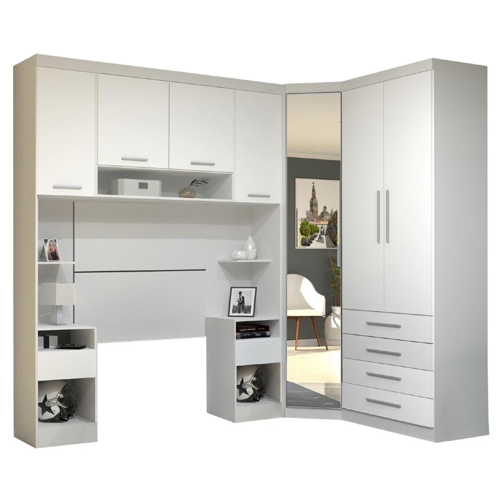 Guarda Roupa Solteiro Modulado CP05 Taiga Branco L01        - Mpozenato