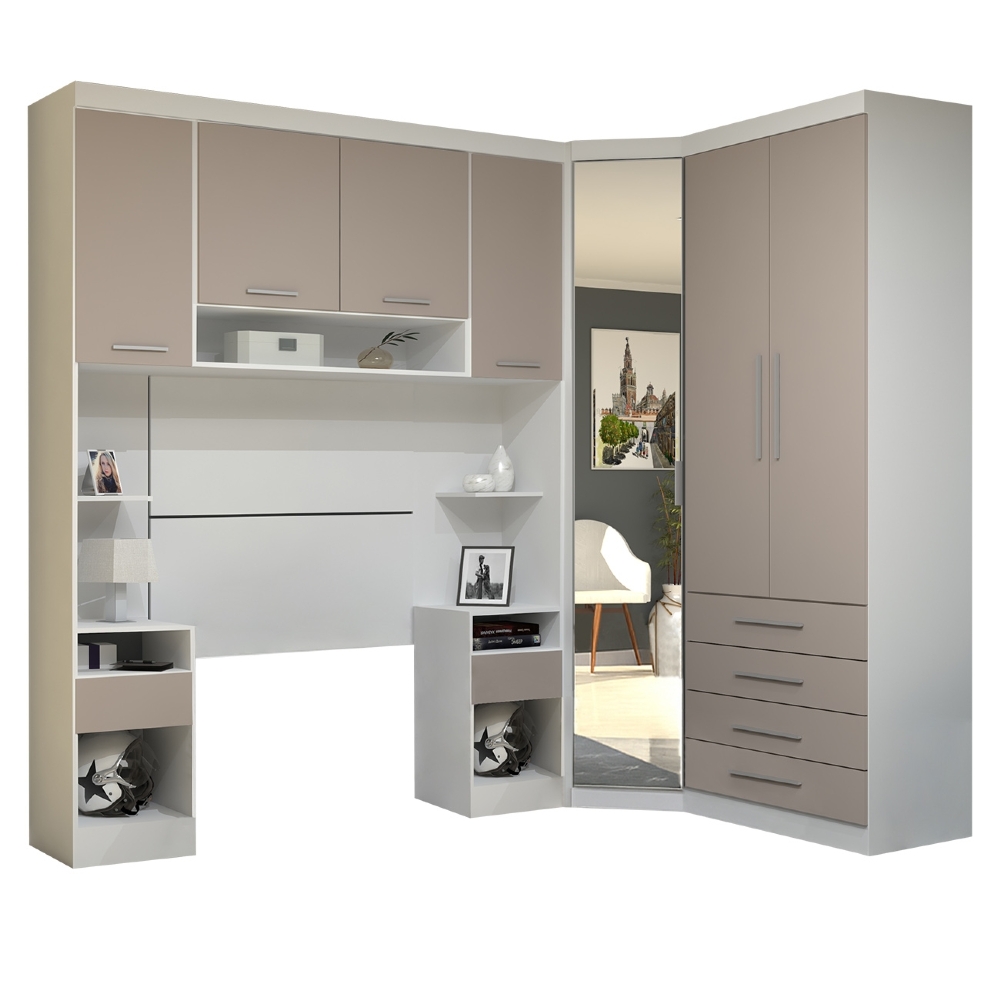 Guarda Roupa Solteiro Modulado CP05 Taiga Branco/Cinnamon L01 - Mpozenato