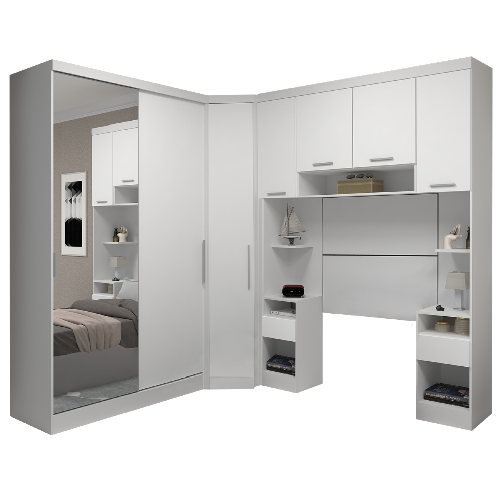 Guarda Roupa Solteiro Modulado Espelho CP06 Taiga Branco L01 - Mpozenato