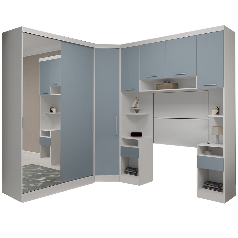 Guarda Roupa Solteiro Modulado Espelho CP06 Taiga Branco/Grey L01 - Mpozenato