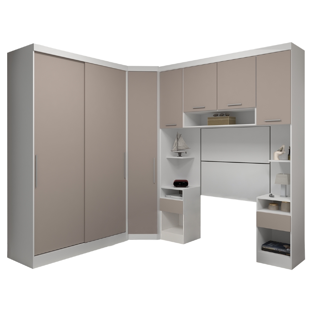 Guarda Roupa Solteiro Modulado CP08 Taiga Branco/Cinnamon L01 - Mpozenato
