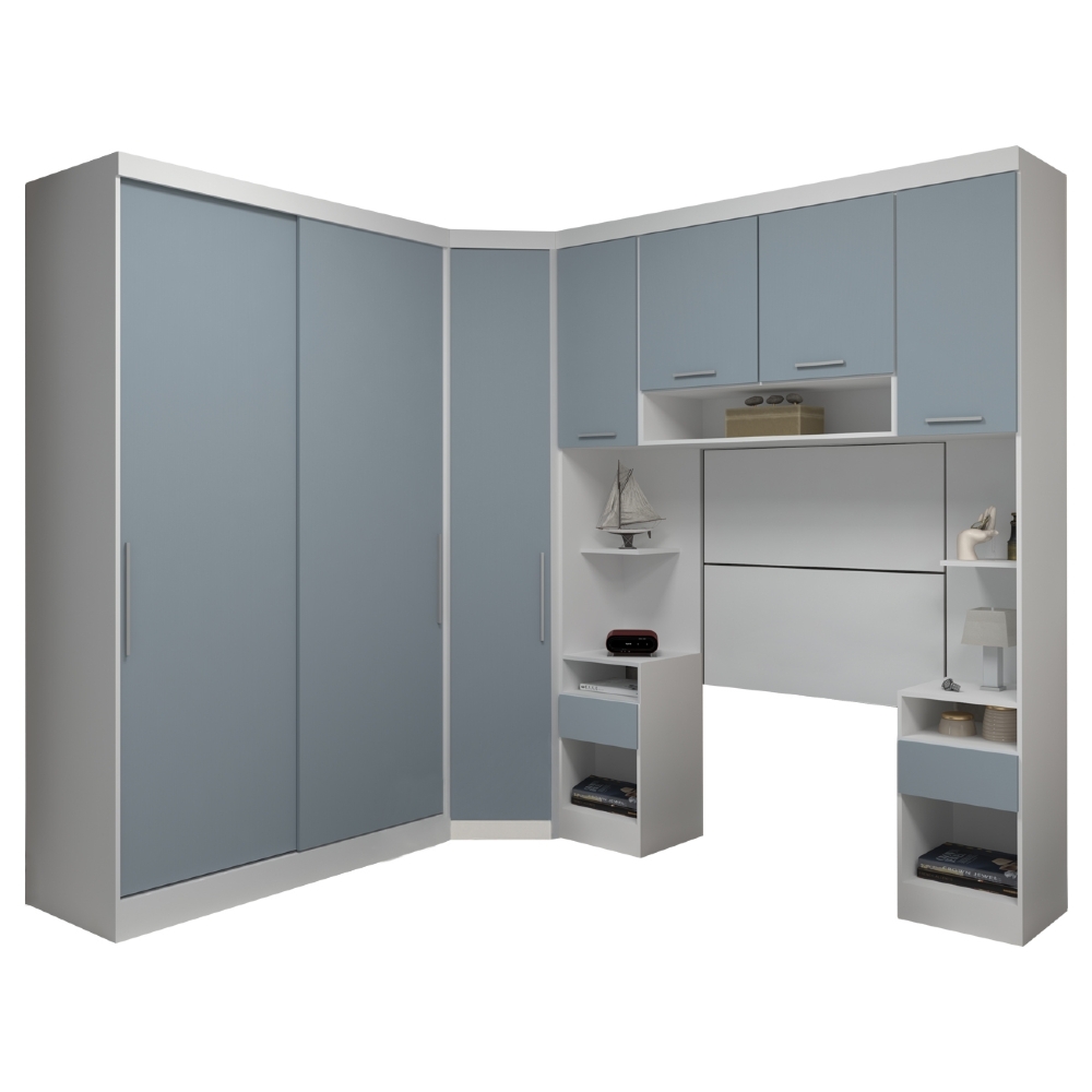 Guarda Roupa Solteiro Modulado CP08 Taiga Branco/Grey L01 - Mpozenato