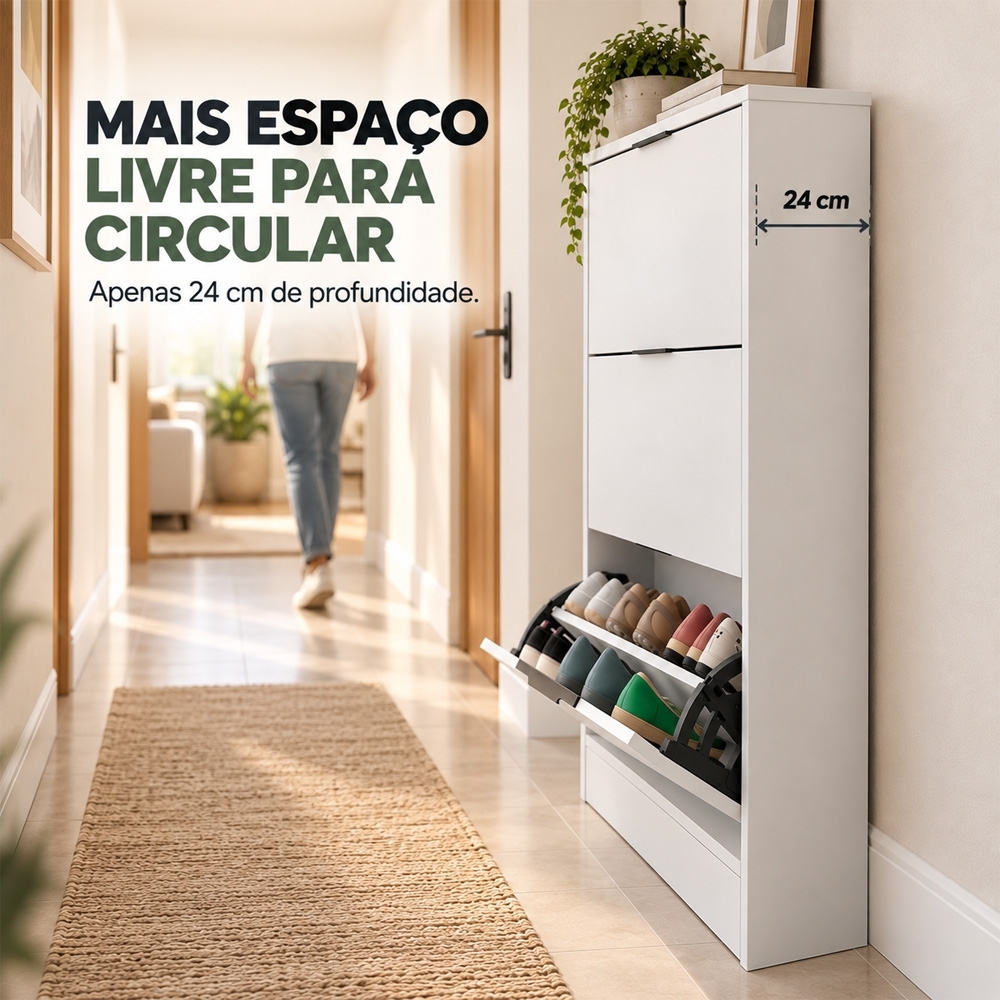 Sapateira Vertical Armário 3 Portas 66cm Dara Branco R03 - Mpozenato