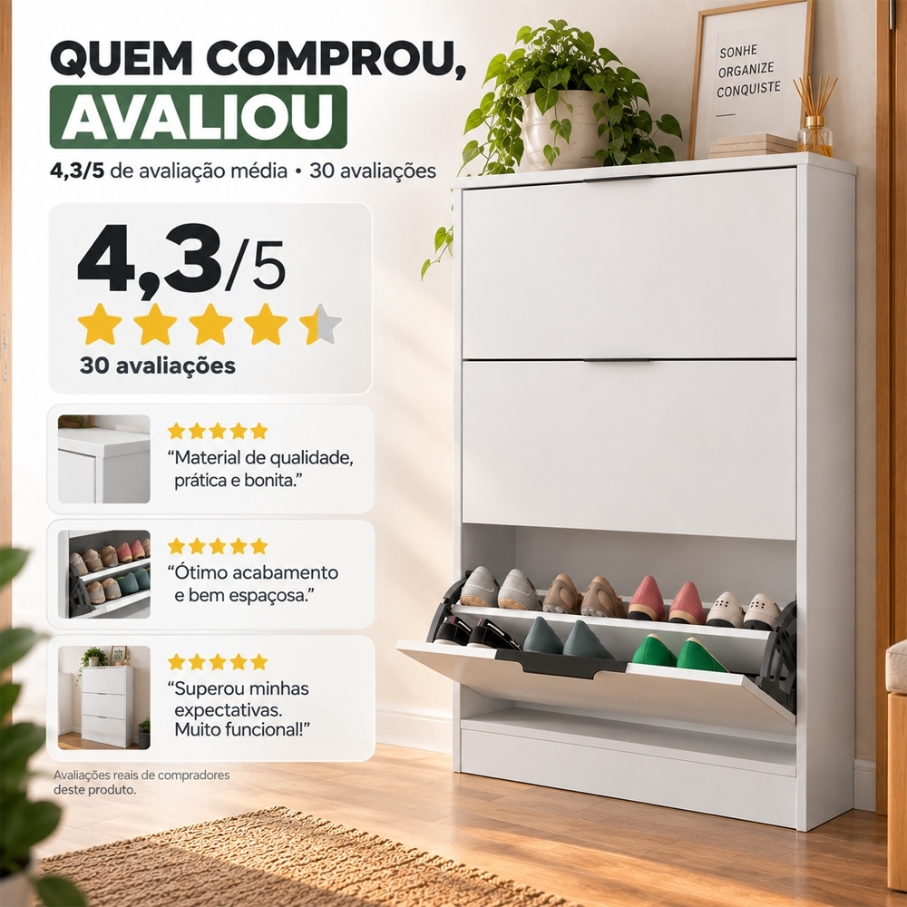 Sapateira Vertical Armário 3 Portas 66cm Dara Branco R03 - Mpozenato