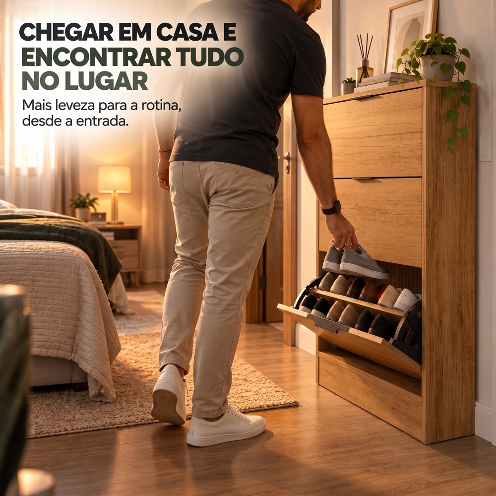 Sapateira Vertical Armário 3 Portas 66cm Dara Cedro R03 - Mpozenato