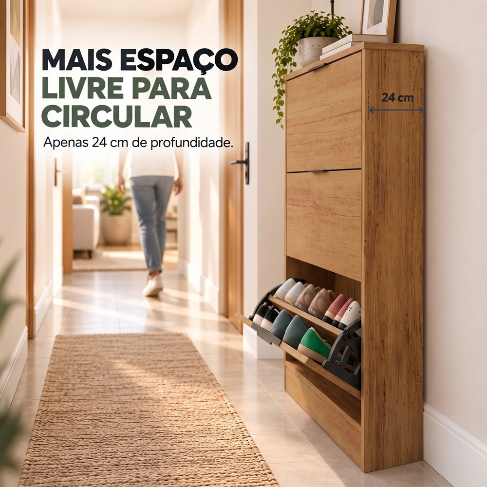 Sapateira Vertical Armário 3 Portas 66cm Dara Cedro R03 - Mpozenato