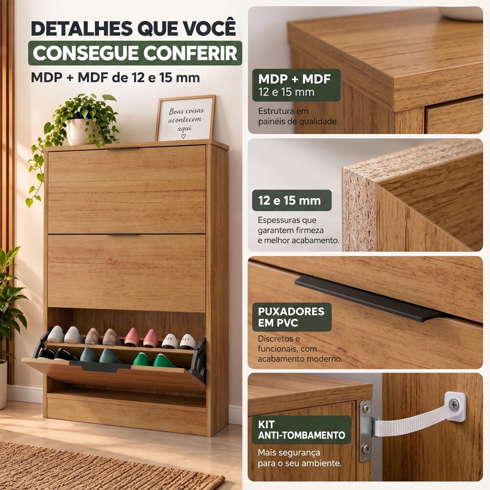 Sapateira Vertical Armário 3 Portas 66cm Dara Cedro R03 - Mpozenato