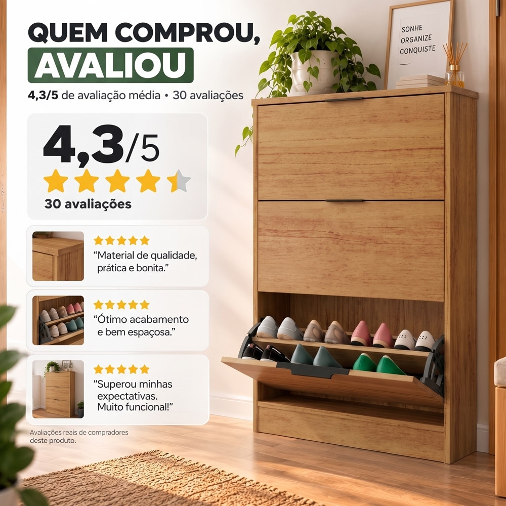 Sapateira Vertical Armário 3 Portas 66cm Dara Cedro R03 - Mpozenato